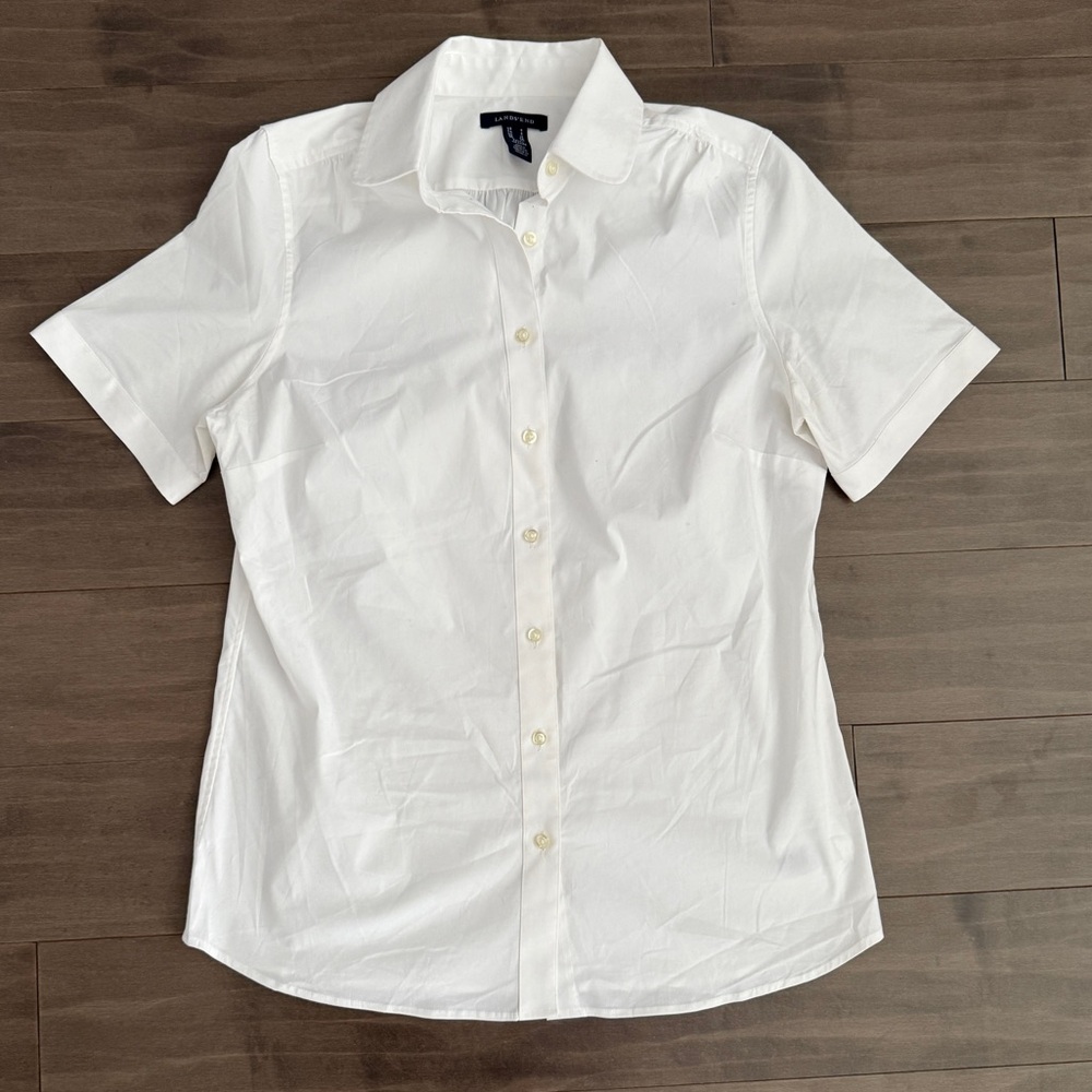 Lands' End Short Sleeve Tunic White Blouse Size 6 TALL